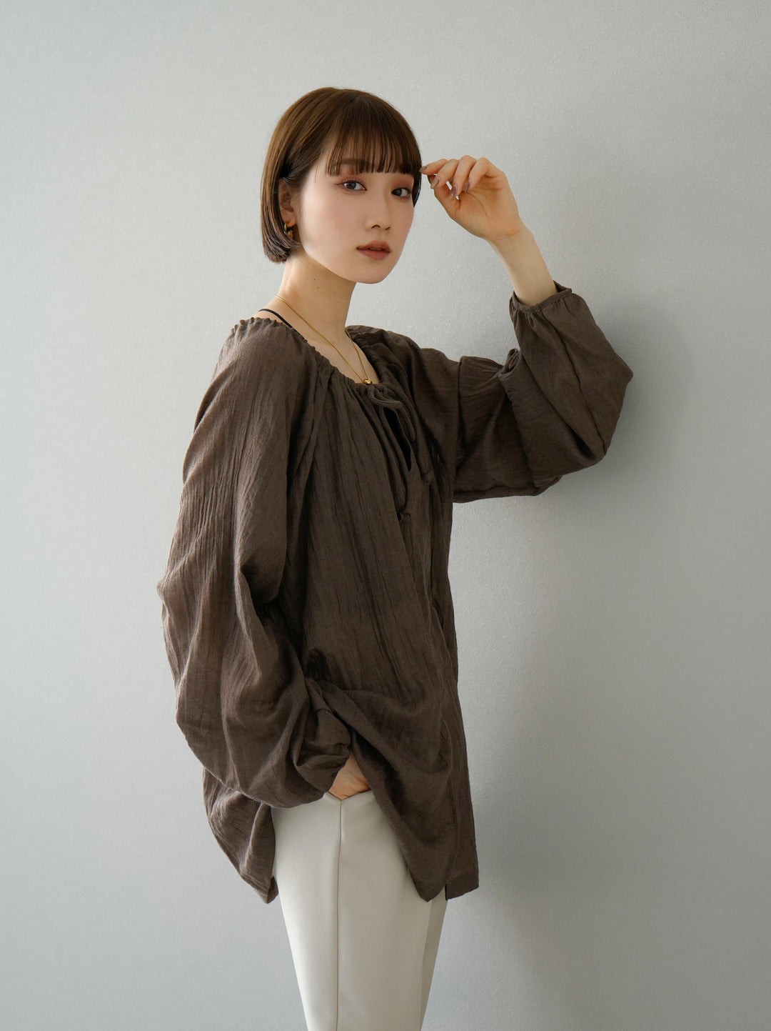 [Pre-order] Cotton voile blouse/brown