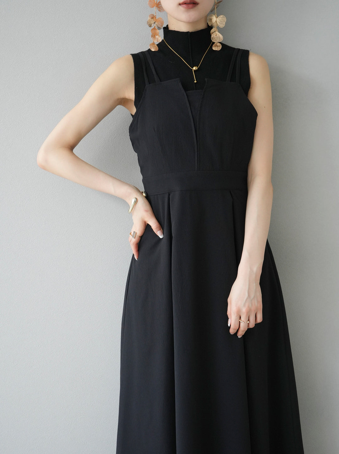 [Pre-order] Crepe Chiffon Double Cami Dress/Black