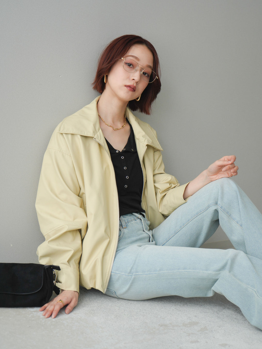 [予約]ウォッシャブルフェイクレザーバルーンジャケット/yellow