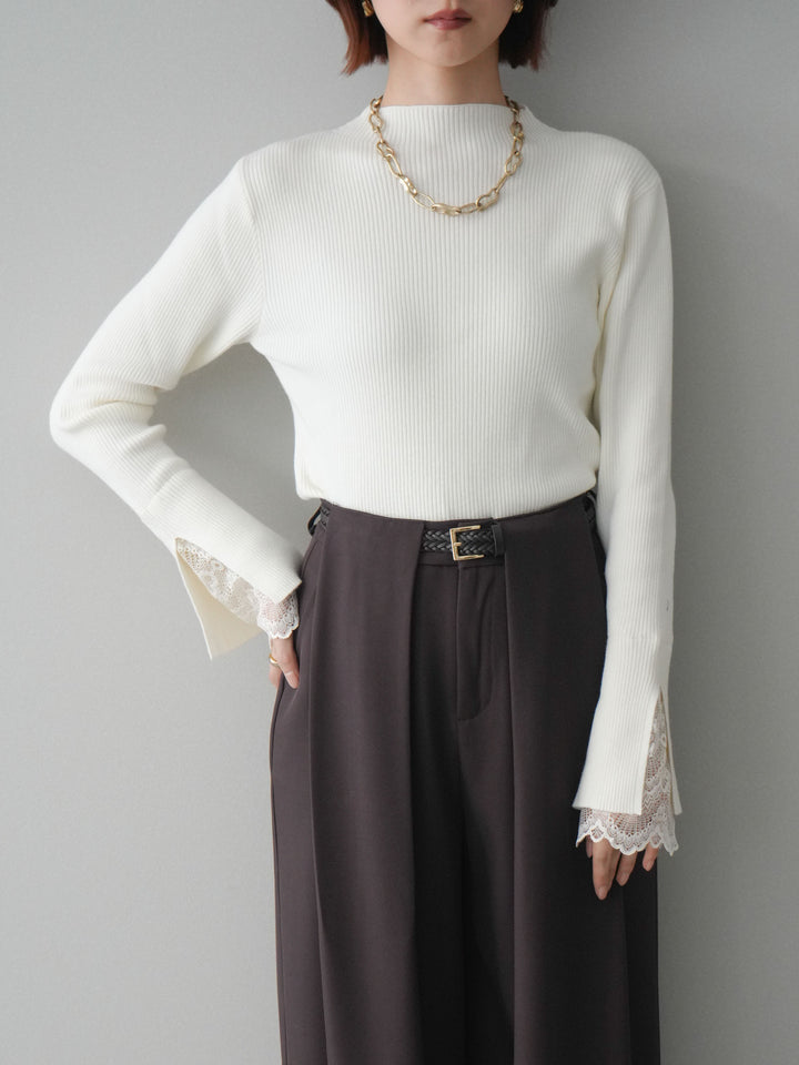 [SET]袖スカラップレースオフネックニットトップス+袖スカラップレースオフネックニットトップス(2set)