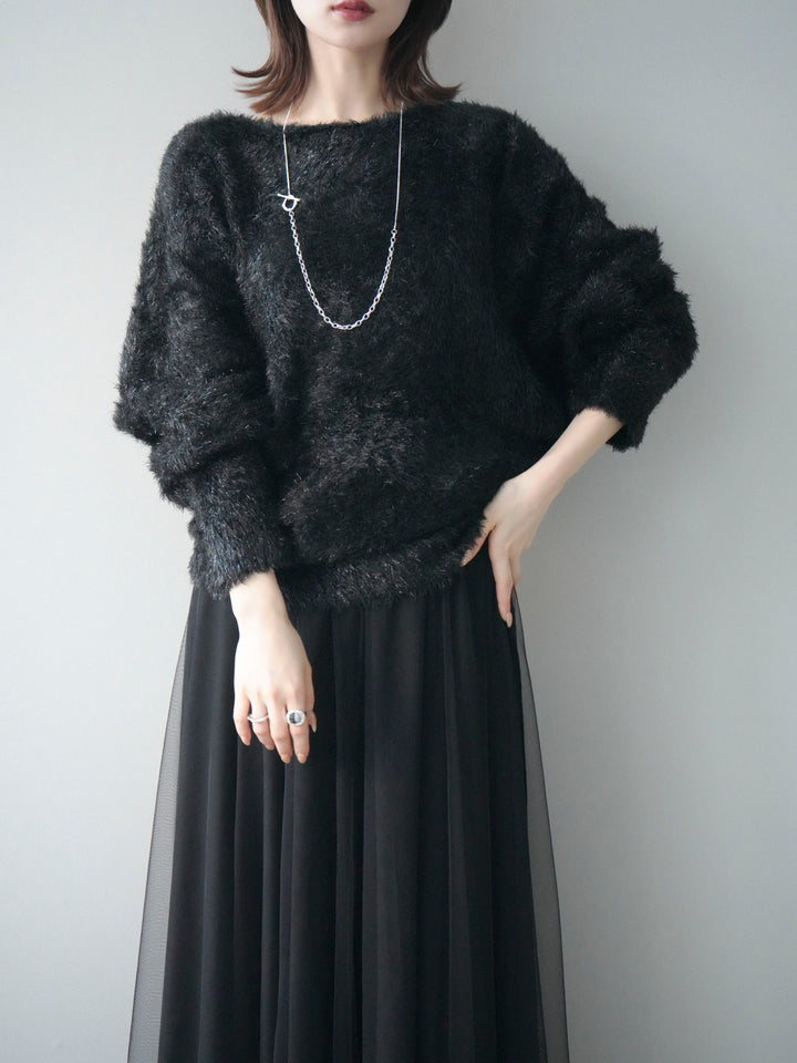 [予約]ラメシャギードルマンニットプルオーバー/black