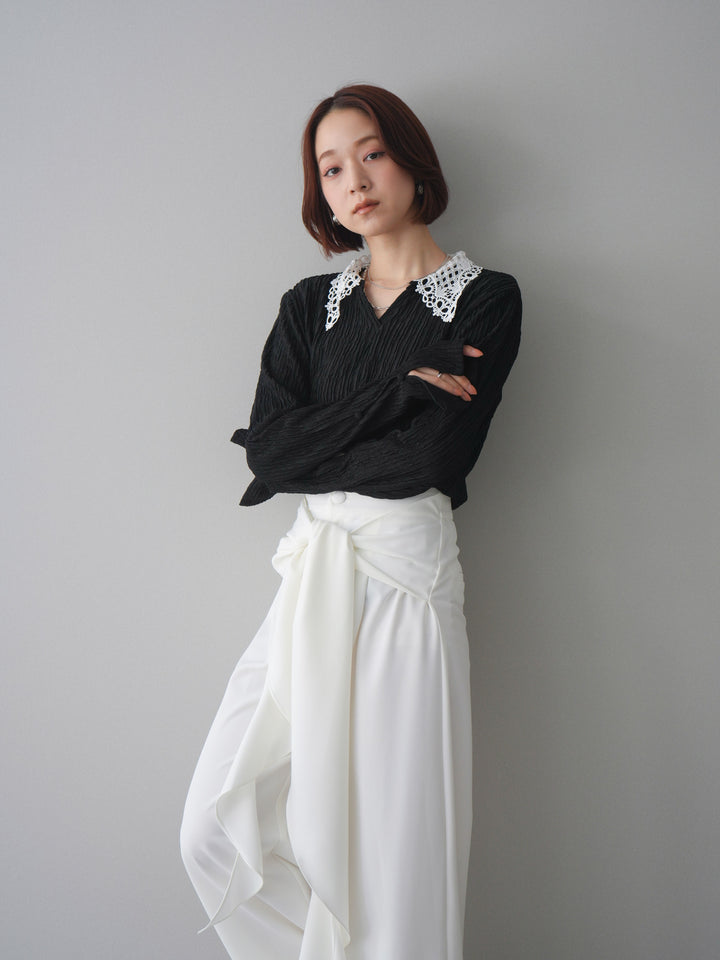 [SET]袖スリットレースカラートップス+選べるアクセセット(2set)