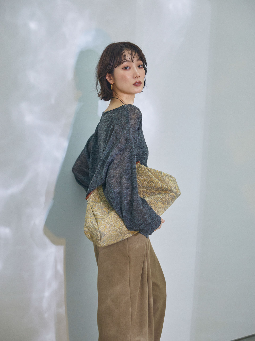 【Allure】[SET]モヘアタッチ透かし編みボートネックニットプルオーバー+モヘアタッチ透かし編みボートネックニットプルオーバー(2set)