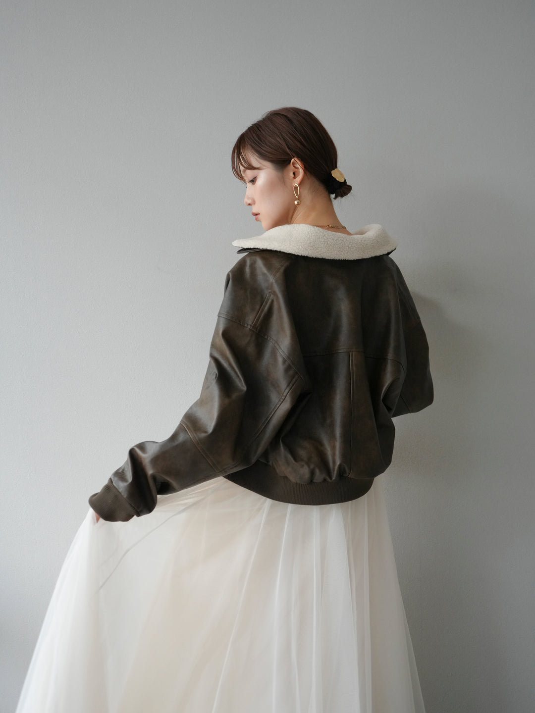 [予約]襟ボアヴィンテージレザーブルゾン/ブラウン