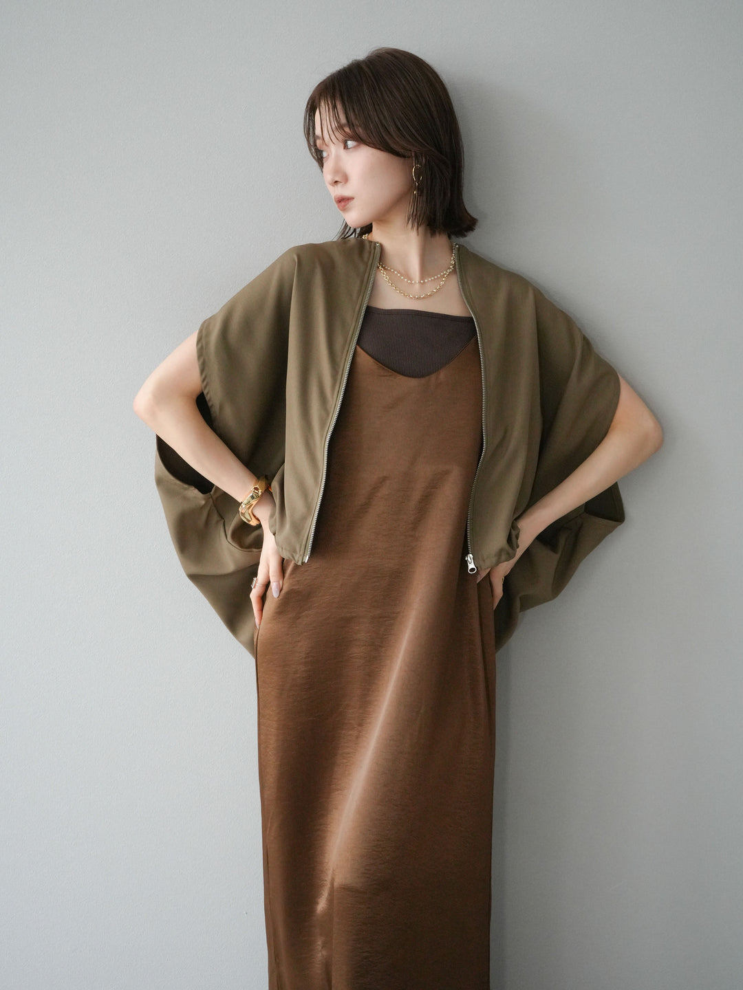 [予約]サテンキャミワンピース/ブラウン