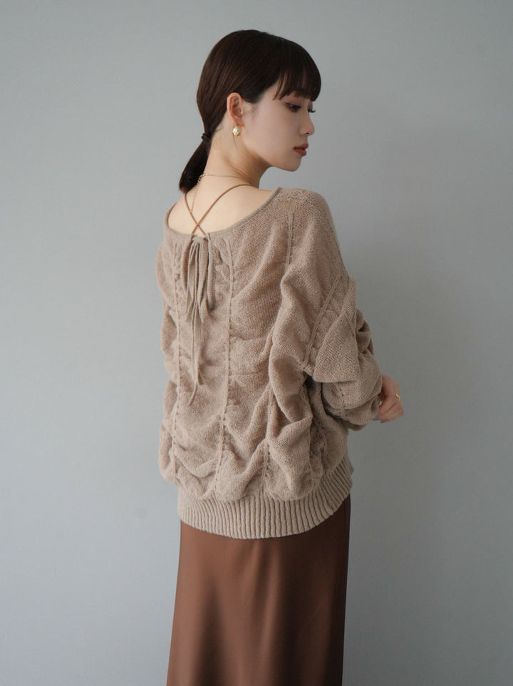 [予約]バックオープンシャーリングニットプルオーバー/グレージュ