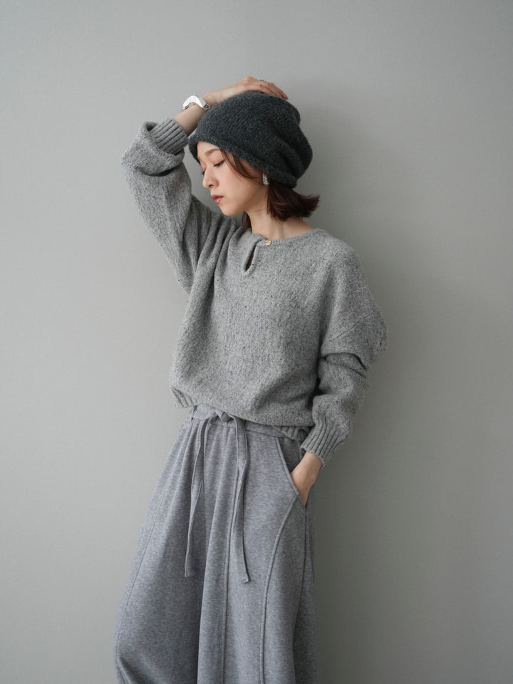 [予約]ツイストネックラメネップヤーンニットプルオーバー/gray