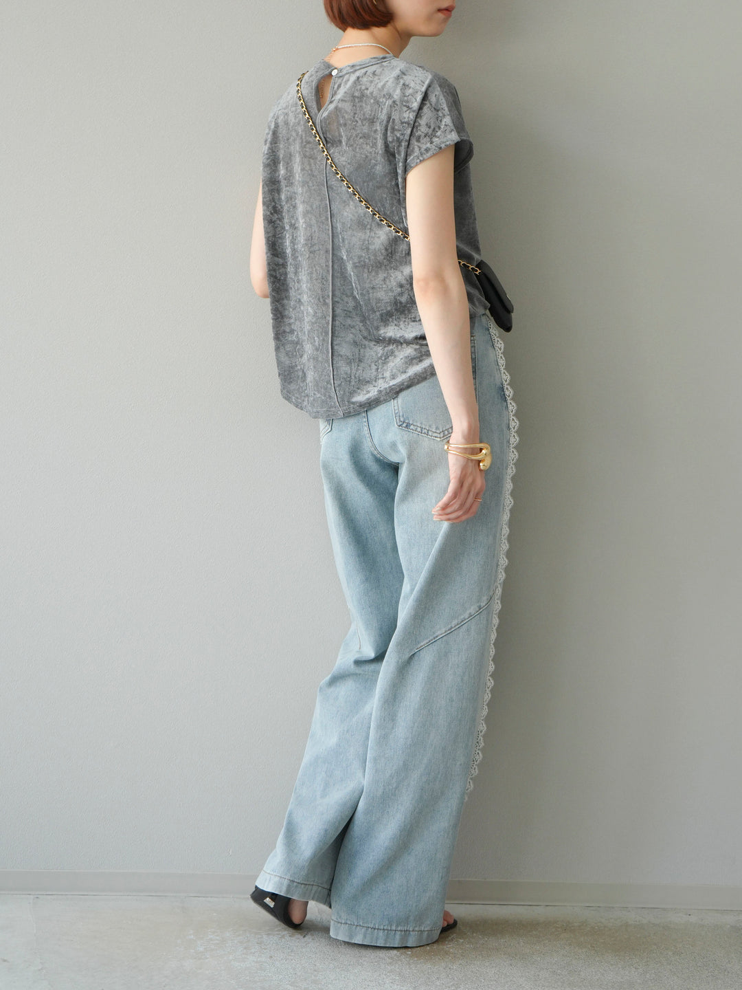 【預購】Line蕾絲牛仔褲/淺藍