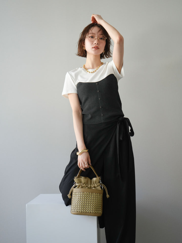 【套裝】抹胸式T卹+裹身式寬褲（兩件套）