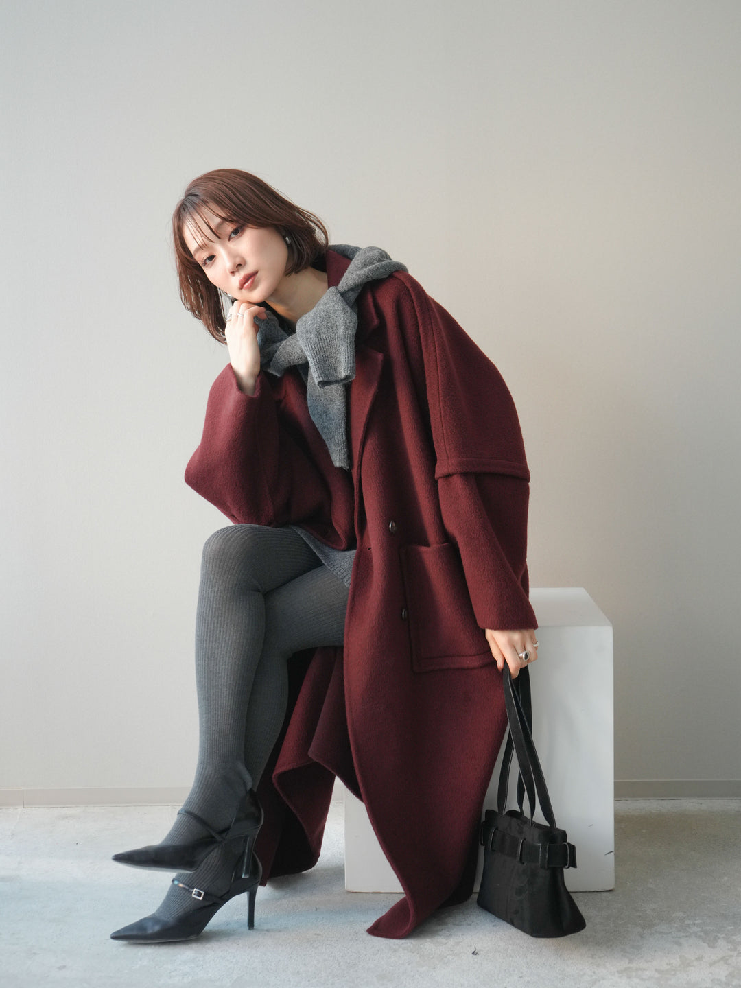 [20%オフ]カシミヤ100%ダブルブレストロングコート/red