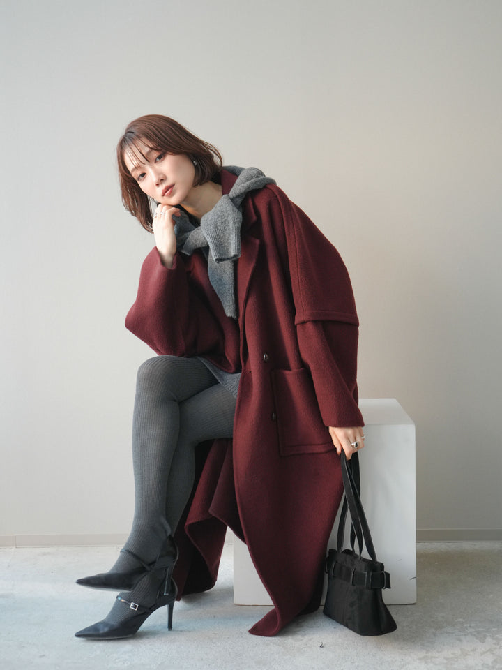 [20%オフ]カシミヤ100%ダブルブレストロングコート/red