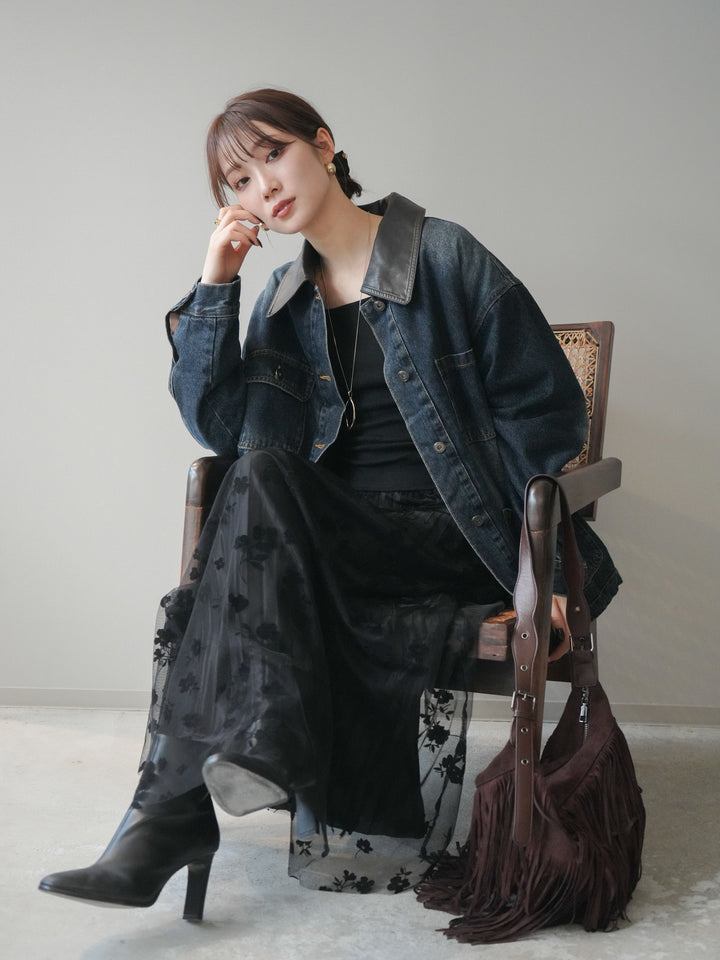 [予約]裏地ファーデニムフライトジャケット/blue