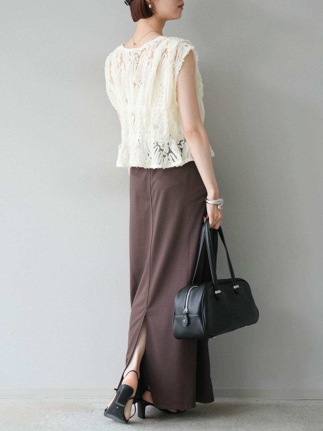 [SET]ジャガードレースリボントップス+スウェットロングスカート(2set)