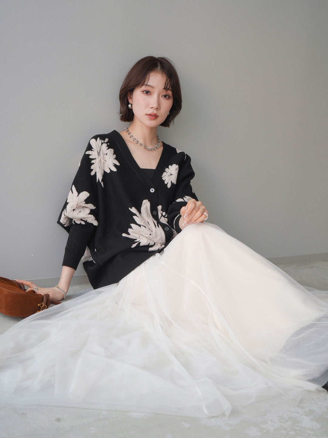 [SET]フラワージャガードニットカーディガン+フラワージャガードニットカーディガン(2set)