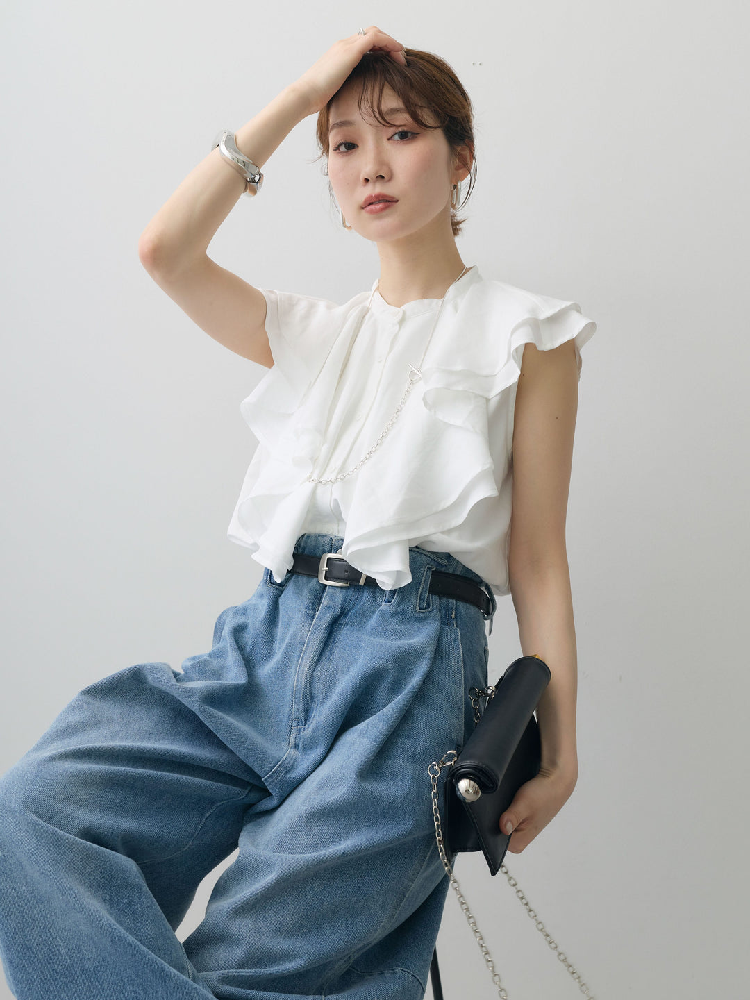 [予約]ラッフルドレープノースリブラウス/offwhite
