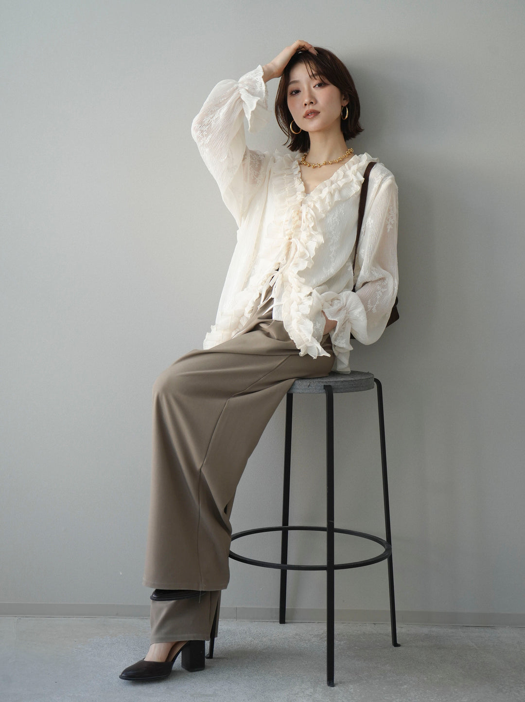 [予約]楊柳ラッフルフリルカーディガン/ivory