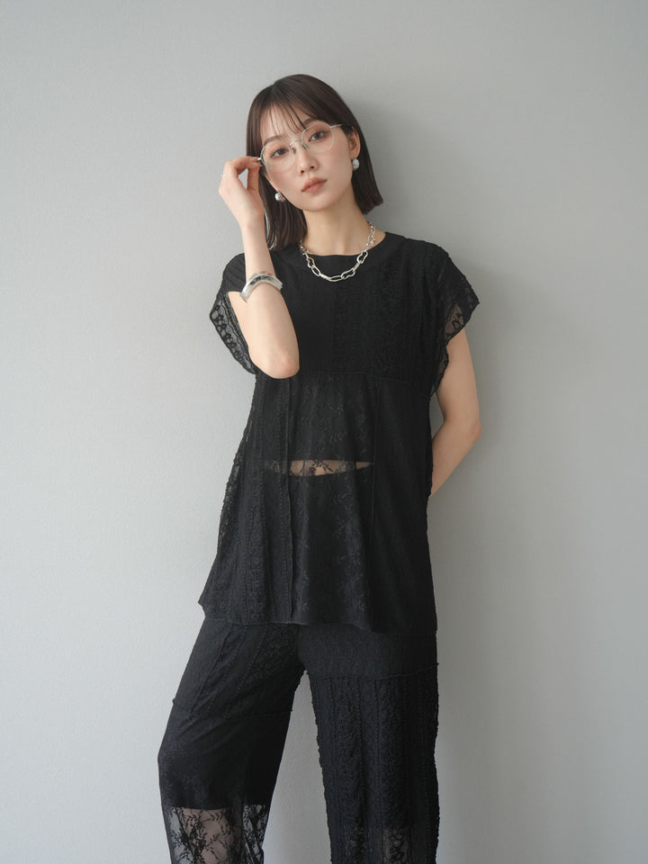 [予約]パッチワークレースフレンチプルオーバー/ブラック