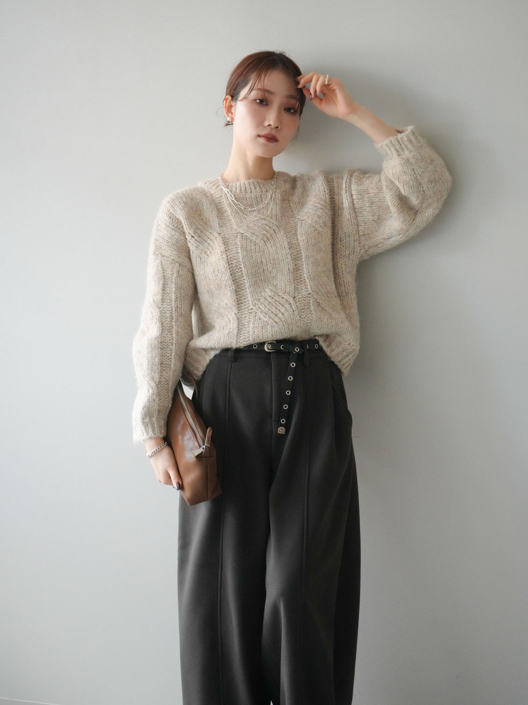 [予約]ワイドケーブルミックスニットプルオーバー/ivory