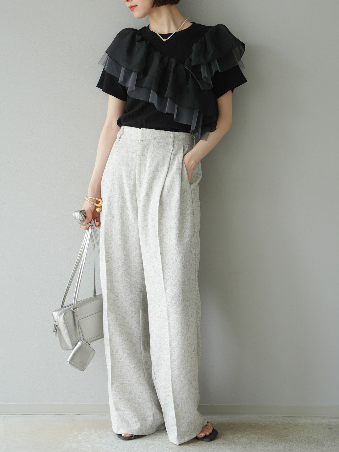 [予約]ミックスツイードタックパンツ/アイボリー