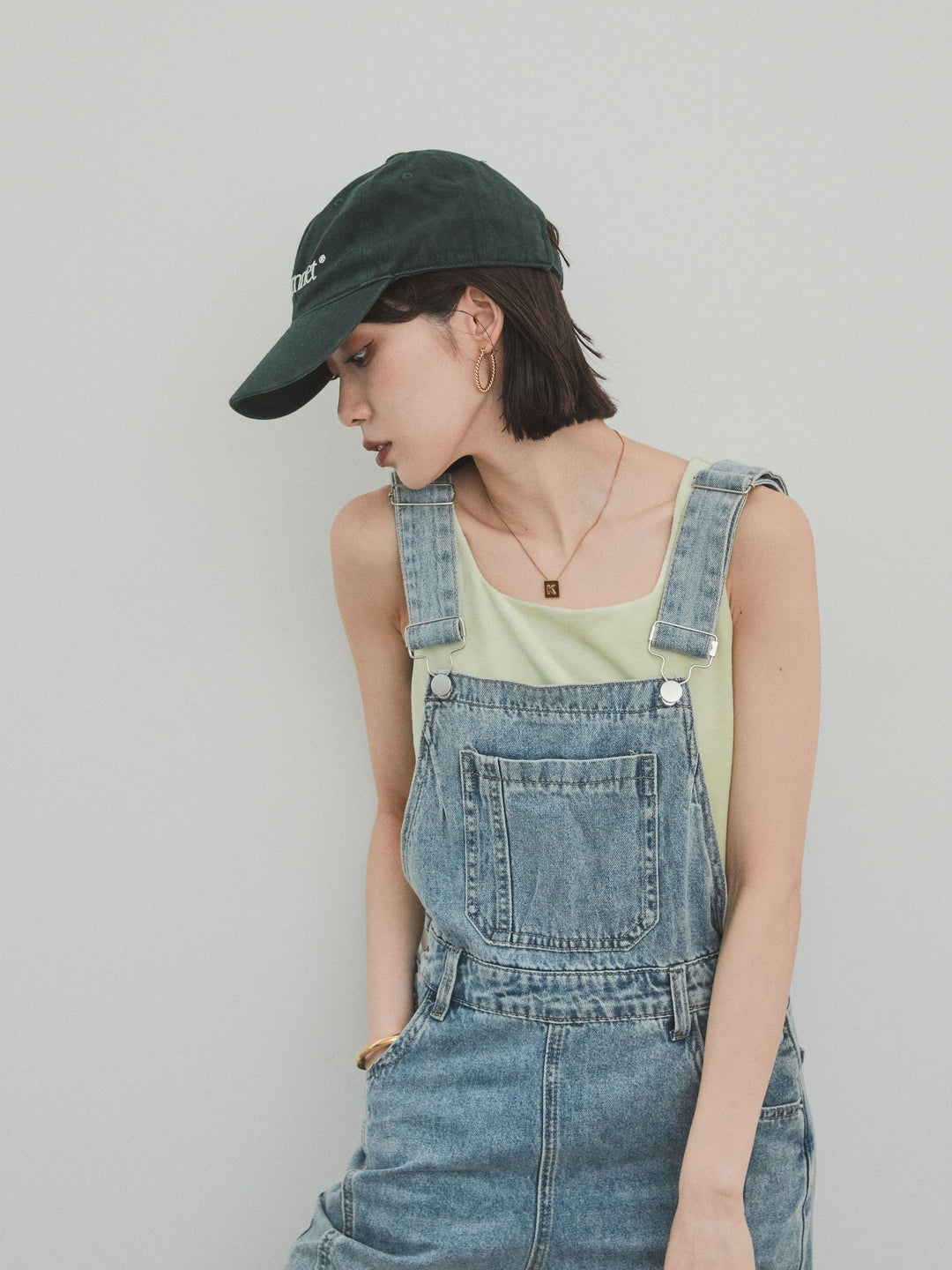 [SET]センターシームデニムサロペット +スクエアベロアタンクトップ(2set)