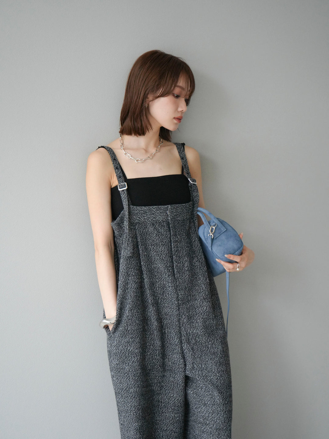 [予約]ツイードベアサロペット/ブラック