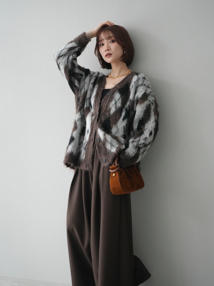 [予約]アーガイル柄シャギーニットカーディガン/brown