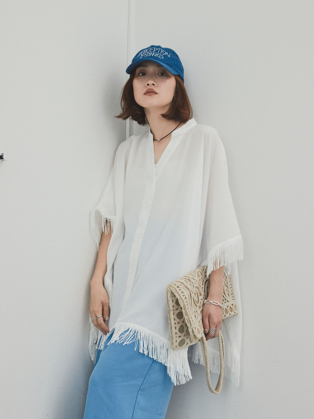 [予約]スクエアフリンジポンチョブラウス/オフ