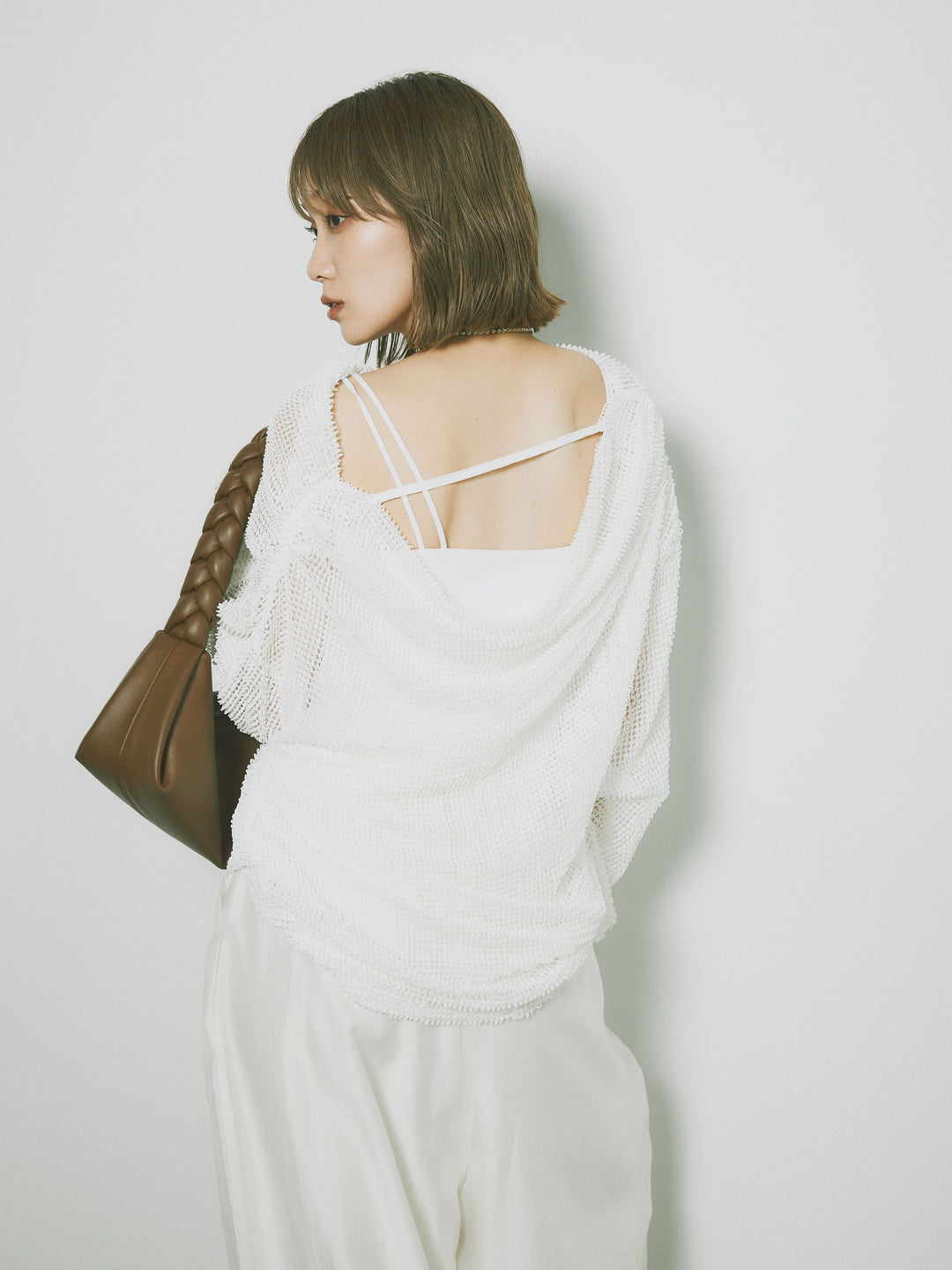 [SET] 後背垂墜網眼套頭衫 + 透明萊賽爾三折寬褲 (2 套)