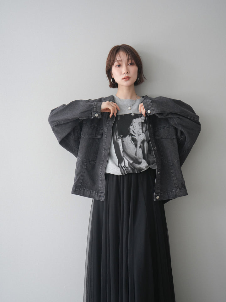 [SET]ルーズシルエットデニムジャケット+チュールボリュームスカート(2set)