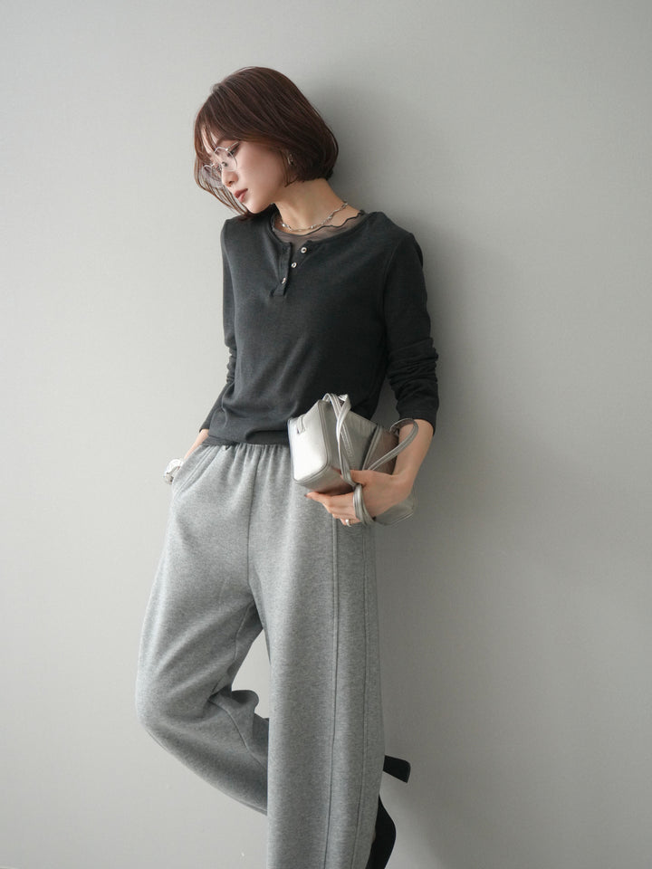 [予約]チュールレイヤードヘンリーネックカットソー/charcoal