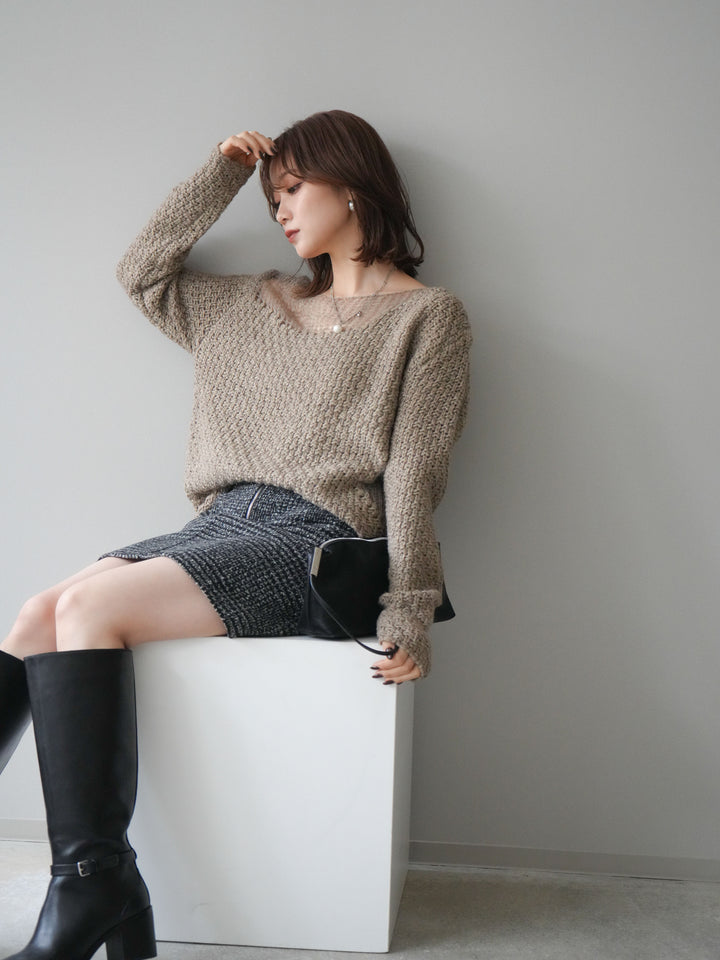 [予約]ダメージデザインニットプルオーバー/greige