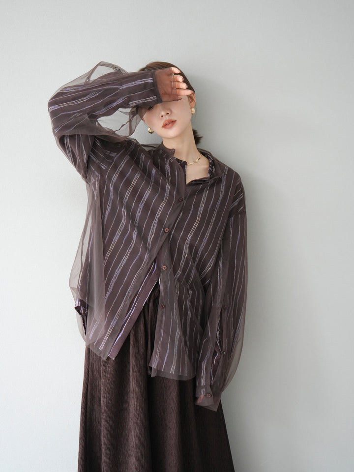 [予約]2WAYスリーブチュールシャツ/ブラウン