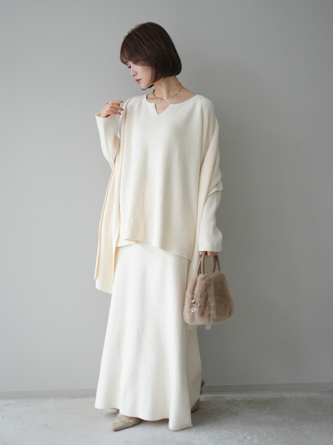 [SET]ストール付キーネックニットSET UP