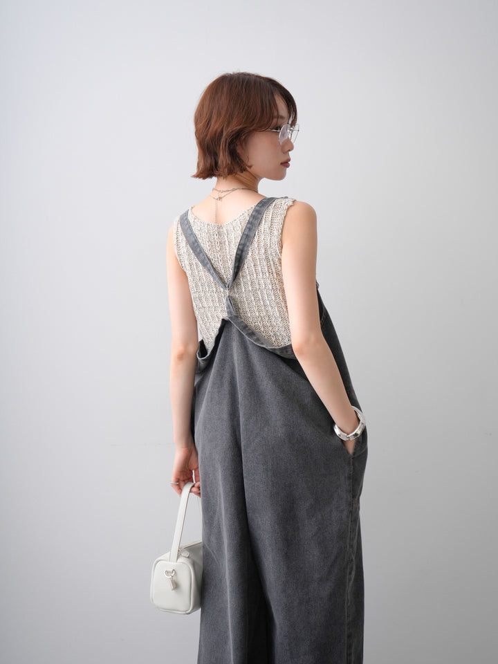 [予約]オーバーシルエットデニムオールインワン/black
