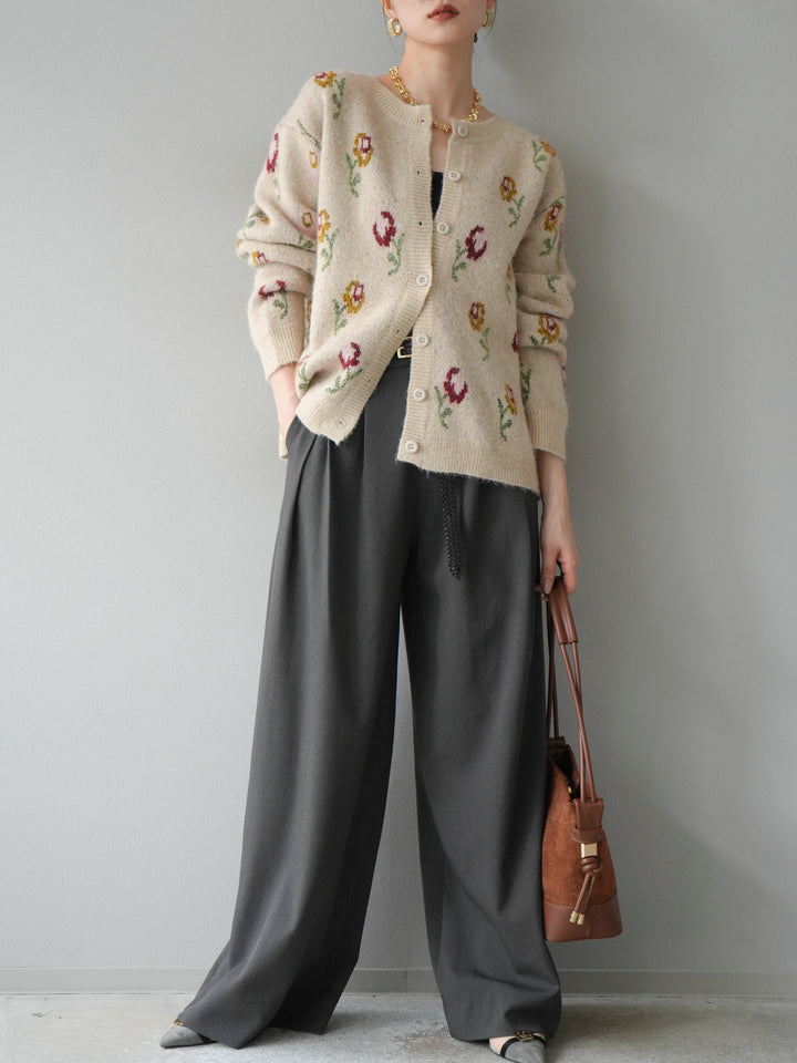 [予約]ウールタッチフラワーニットカーディガン/アイボリー