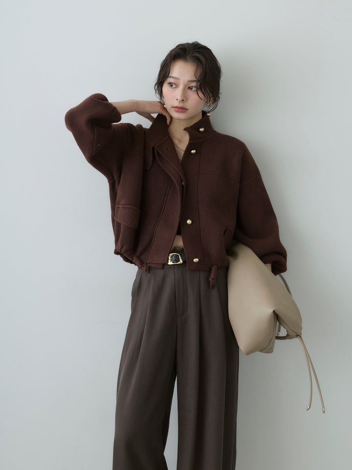 [予約]ゴールドボタンニットショートジャケット/brown