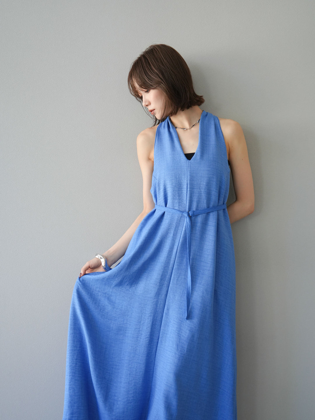 【預購】環形設計不均勻染色洋裝/藍色