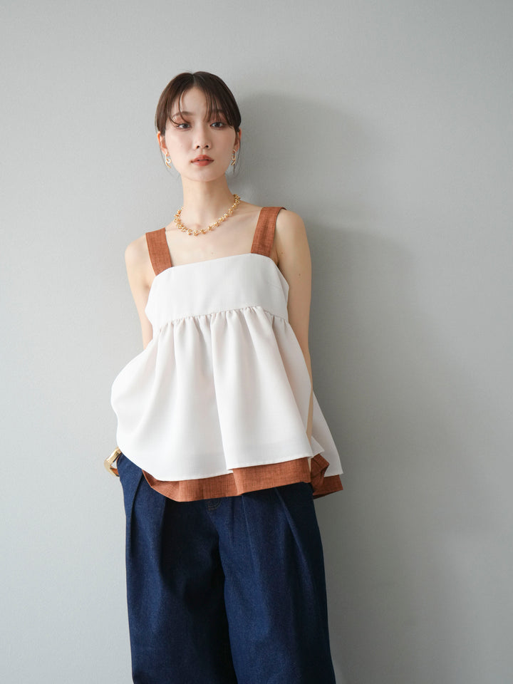 [SET]リネンライク配色フレアタンクトップ+選べるアクセセット(2set)