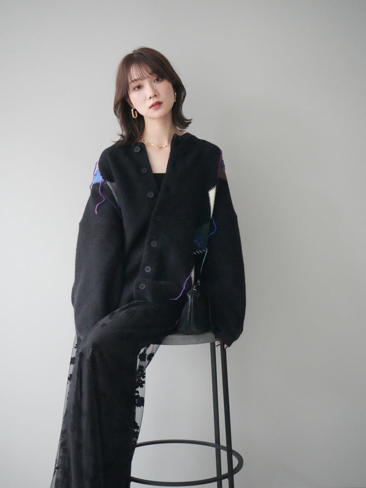 [予約]ハンドステッチアーガイルデザインニットカーディガン/black