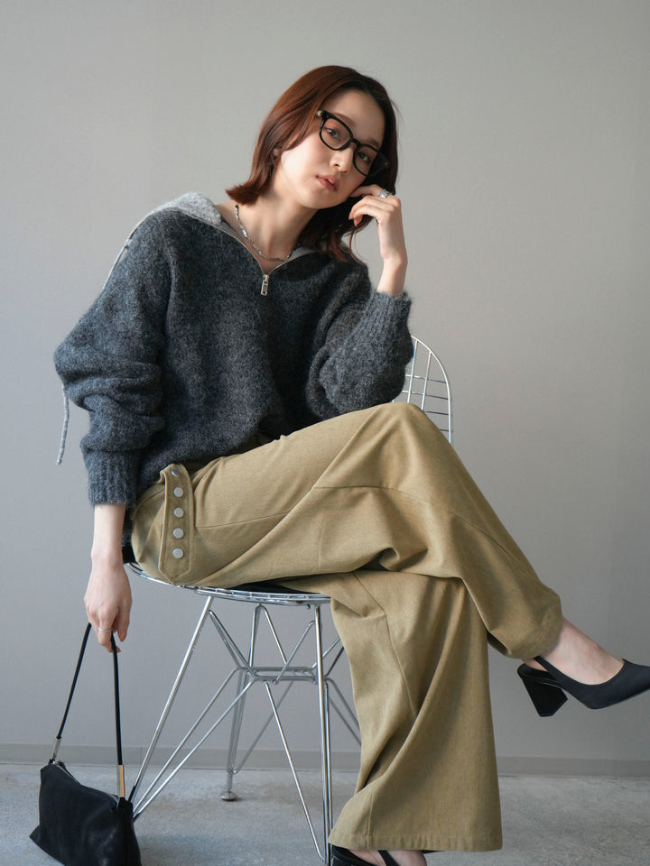 [予約]バイカラージップニットプルオーバー/charcoal