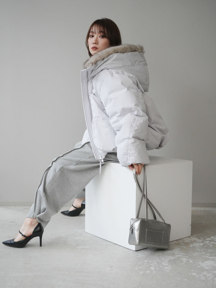 [予約]フードファーショートダウンコート/lightgray