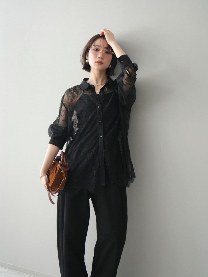 [SET]総レースボリュームスリーブシャツ+選べるアクセセット(2set)