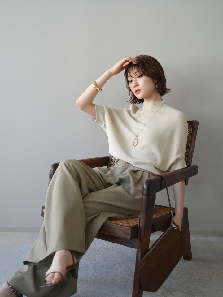 [予約]ボトルネックロールアップ半袖ニット/beige
