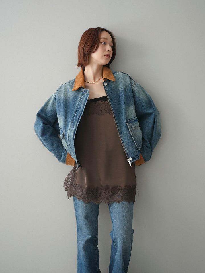 [予約]コーデュロイ×デニムショートカバーオール/blue