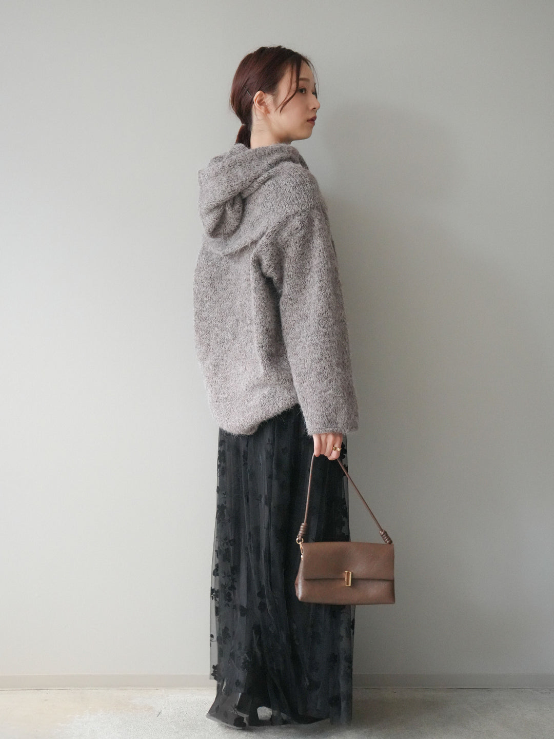 [予約]フラワーフロッキーチュールプリーツスカート/black