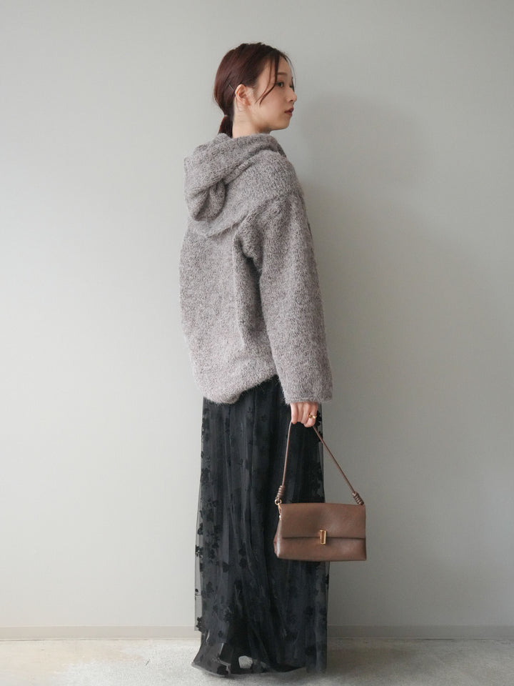 [予約]フラワーフロッキーチュールプリーツスカート/black