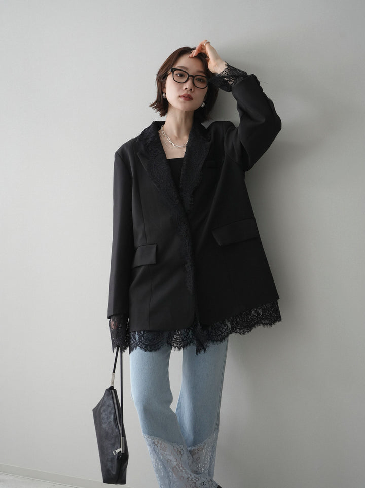 [予約]レースドッキングオーバージャケット/black