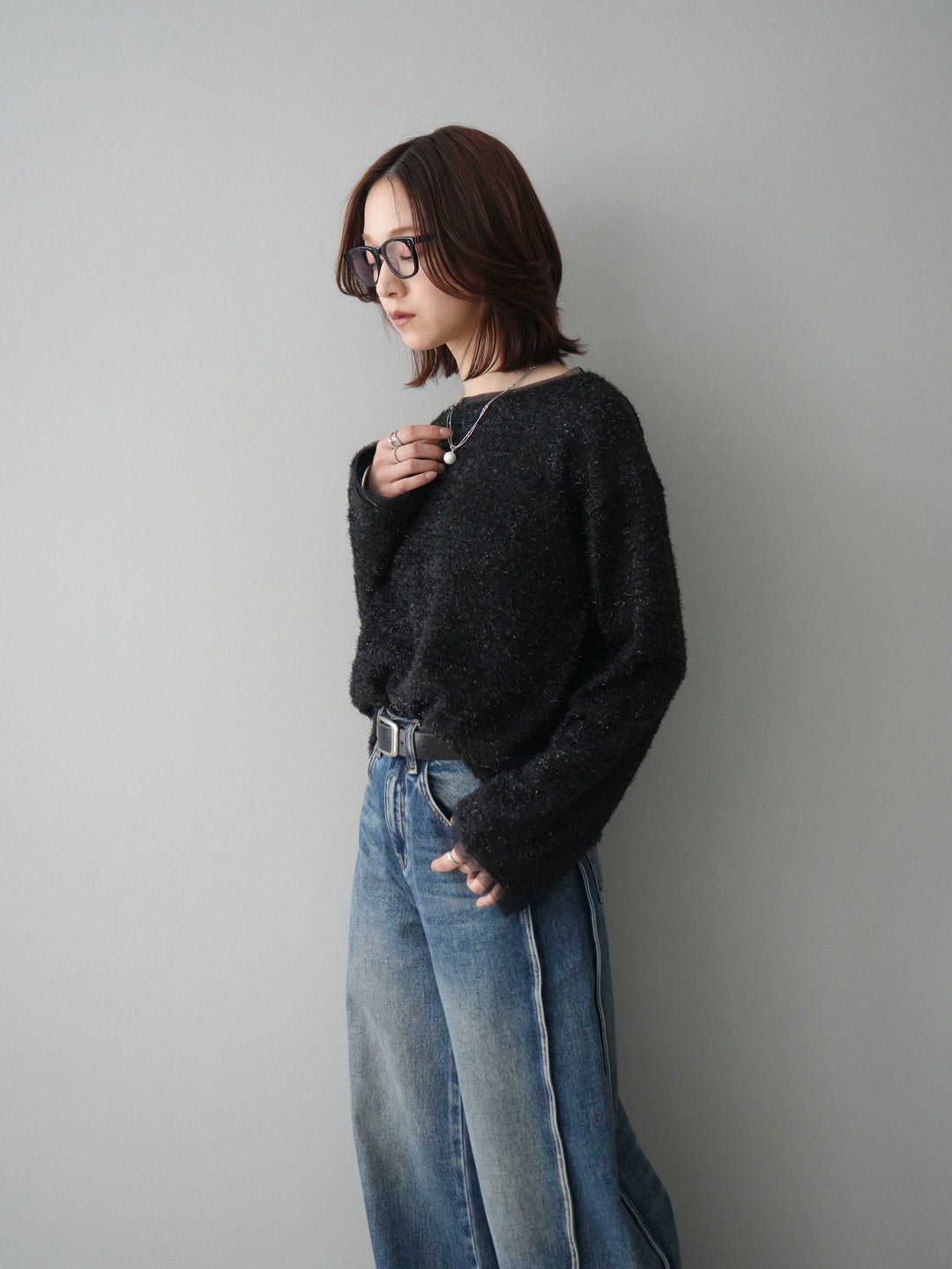 [予約]ラメシャギートップス/black