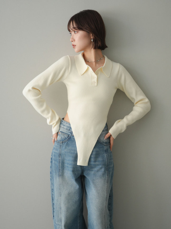 [予約]リブポロニットボディスーツ/ivory