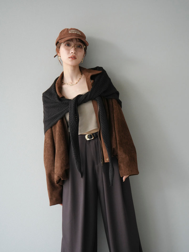 [SET] 麂皮外套+皮帶環設計寬褲（2套）